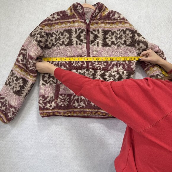 Sundance Pullover Womens Small Pink Brown Sherpa Fleece Half Zip Fair Isle - Picture 8 of 10
